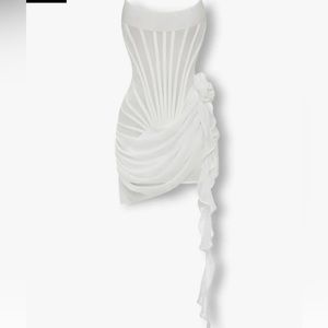 Heiress Beverly Hills WHITE CHIFFON MESH CORSET FLOWER DRAPE MINI DRESS